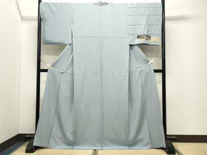 平和屋着物●上質な色無地　草木染　千草鼠色　反端付き　ロング丈　正絹　逸品　未使用　CABK2180gh
