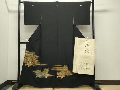 平和屋着物●銀座きしや　黒留袖　刺繍　狛犬　金彩　たとう紙付き　正絹　逸品　CABK2182gh