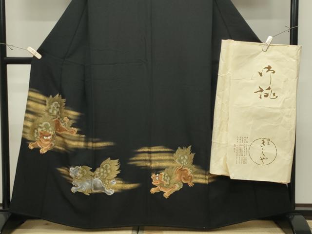 平和屋着物●銀座きしや　黒留袖　刺繍　狛犬　金彩　たとう紙付き　正絹　逸品　CABK2182gh