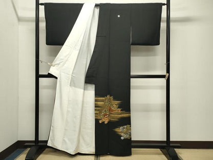 平和屋着物●銀座きしや　黒留袖　刺繍　狛犬　金彩　たとう紙付き　正絹　逸品　CABK2182gh