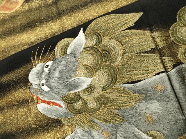 平和屋着物●銀座きしや　黒留袖　刺繍　狛犬　金彩　たとう紙付き　正絹　逸品　CABK2182gh