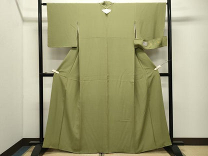 平和屋着物●上質な色無地　堅牢染　青朽葉色　反端付き　正絹　逸品　未使用　CABK2183gh