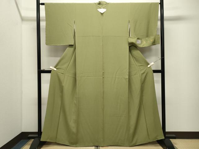 平和屋着物●上質な色無地　堅牢染　青朽葉色　反端付き　正絹　逸品　未使用　CABK2183gh