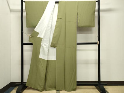平和屋着物●上質な色無地　堅牢染　青朽葉色　反端付き　正絹　逸品　未使用　CABK2183gh