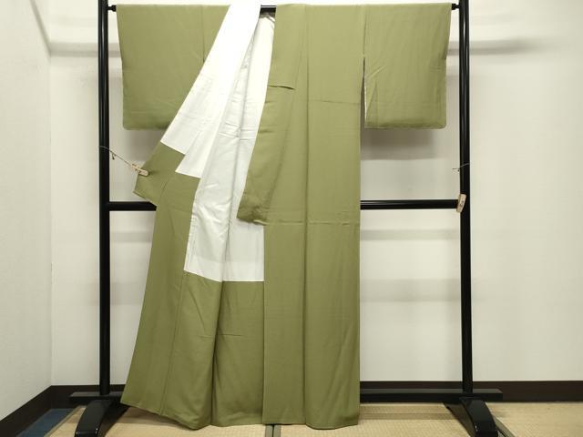 平和屋着物●上質な色無地　堅牢染　青朽葉色　反端付き　正絹　逸品　未使用　CABK2183gh