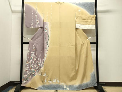 平和屋着物●訪問着　作家物　群鶴枝梅文　暈し染め　金彩　反端付き　正絹　逸品　CABK2184gh