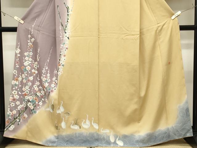 平和屋着物●訪問着　作家物　群鶴枝梅文　暈し染め　金彩　反端付き　正絹　逸品　CABK2184gh