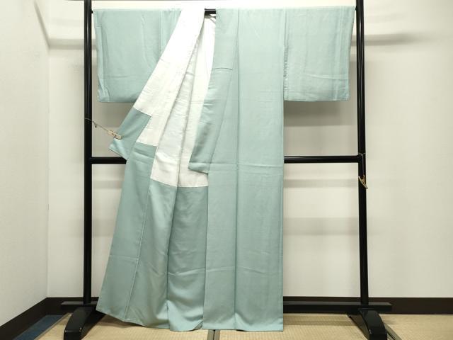 平和屋着物●男性　色無地　霞地紋　水色　正絹　逸品　CABK2186gh