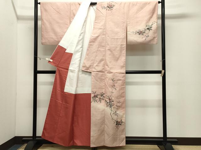 平和屋着物●訪問着　紬地　手描き　枝花文　暈し染め　正絹　逸品　CABK2191gh