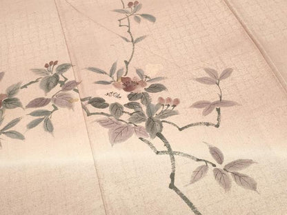 平和屋着物●訪問着　紬地　手描き　枝花文　暈し染め　正絹　逸品　CABK2191gh
