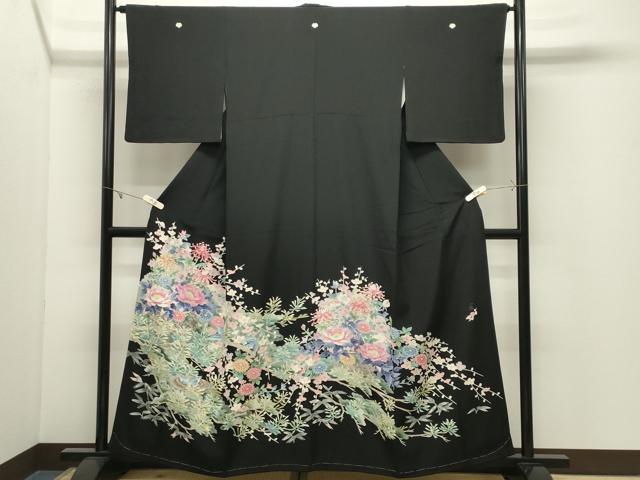 平和屋着物●本加賀友禅作家　染元千紅代表　寺西一紘　黒留袖　飛鳥花籠文　正絹　逸品　未使用　CABK2199gh