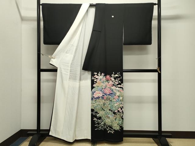 平和屋着物●本加賀友禅作家　染元千紅代表　寺西一紘　黒留袖　飛鳥花籠文　正絹　逸品　未使用　CABK2199gh