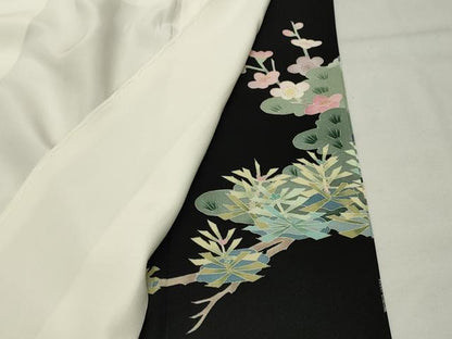 平和屋着物●本加賀友禅作家　染元千紅代表　寺西一紘　黒留袖　飛鳥花籠文　正絹　逸品　未使用　CABK2199gh
