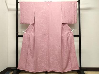 平和屋着物●上質な色無地　吉祥地紋　桃色　正絹　逸品　CABK2204gh