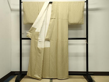 平和屋着物●上質な色無地　舞花地紋　枯草色　正絹　逸品　未使用　CABK2205gh