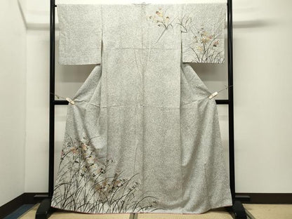平和屋着物●訪問着　草花文　たたき染め　金彩　正絹　逸品　CABK2207gh
