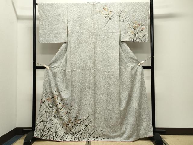 平和屋着物●訪問着　草花文　たたき染め　金彩　正絹　逸品　CABK2207gh