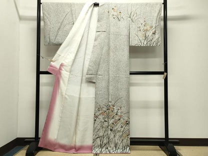 平和屋着物●訪問着　草花文　たたき染め　金彩　正絹　逸品　CABK2207gh