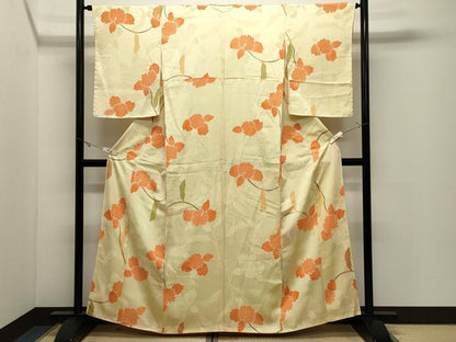 平和屋着物●上質な小紋　地紋起こし　カトレア　正絹　逸品　CABK2214gh