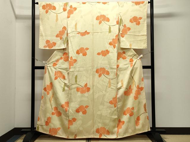 平和屋着物●上質な小紋　地紋起こし　カトレア　正絹　逸品　CABK2214gh