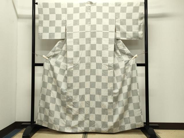 平和屋着物●上質な小紋　紬地　市松文　正絹　逸品　CABK2223gh