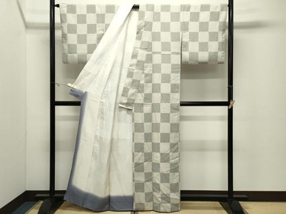 平和屋着物●上質な小紋　紬地　市松文　正絹　逸品　CABK2223gh