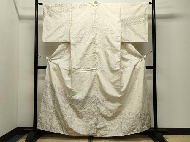 平和屋着物●訪問着　紬地　手描き　花唐草文　正絹　逸品　CABK2232gh