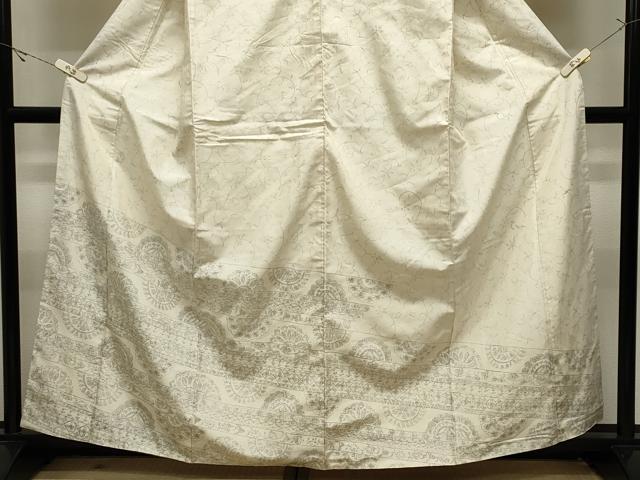 平和屋着物●訪問着　紬地　手描き　花唐草文　正絹　逸品　CABK2232gh