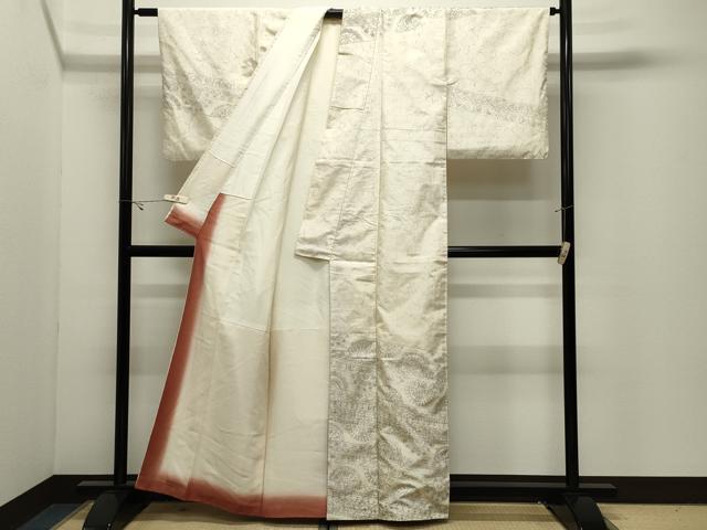 平和屋着物●訪問着　紬地　手描き　花唐草文　正絹　逸品　CABK2232gh