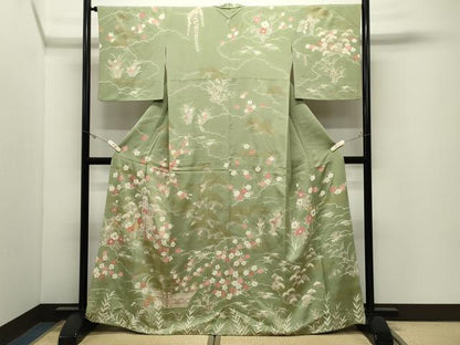 平和屋着物●訪問着　駒刺繍　御所車花文　金彩　正絹　逸品　CABK2233gh