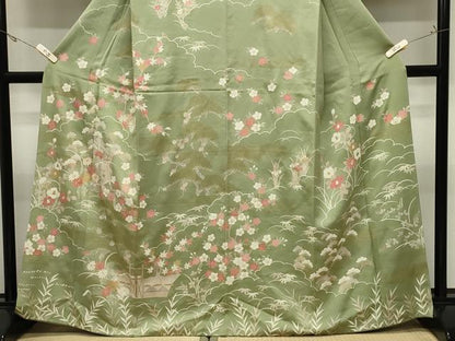 平和屋着物●訪問着　駒刺繍　御所車花文　金彩　正絹　逸品　CABK2233gh