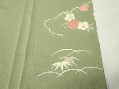 平和屋着物●訪問着　駒刺繍　御所車花文　金彩　正絹　逸品　CABK2233gh