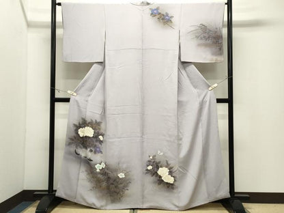 平和屋着物●訪問着　手描き　猫　牡丹花文　暈し染め　金彩　正絹　逸品　CABK2234gh