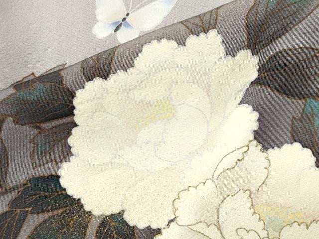 平和屋着物●訪問着　手描き　猫　牡丹花文　暈し染め　金彩　正絹　逸品　CABK2234gh