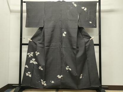 平和屋着物●訪問着　紬地　一珍染　葡萄蔦の葉文　正絹　逸品　CABK2235gh