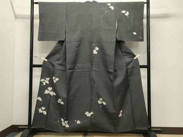 平和屋着物●訪問着　紬地　一珍染　葡萄蔦の葉文　正絹　逸品　CABK2235gh