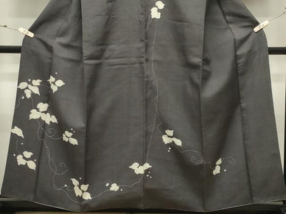 平和屋着物●訪問着　紬地　一珍染　葡萄蔦の葉文　正絹　逸品　CABK2235gh