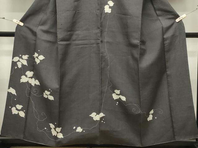 平和屋着物●訪問着　紬地　一珍染　葡萄蔦の葉文　正絹　逸品　CABK2235gh