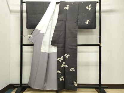 平和屋着物●訪問着　紬地　一珍染　葡萄蔦の葉文　正絹　逸品　CABK2235gh