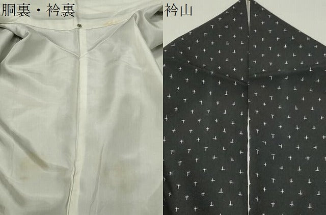 平和屋着物●本塩沢　十字絣　黒地　正絹　逸品　CABK2242gh