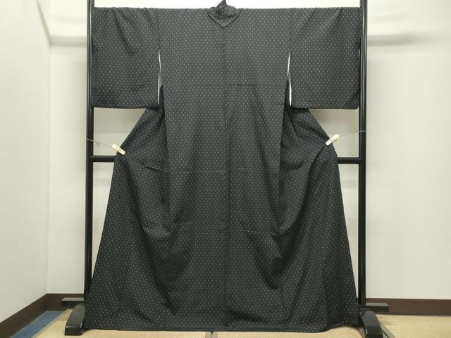 平和屋着物●本塩沢　十字絣　黒地　正絹　逸品　CABK2242gh