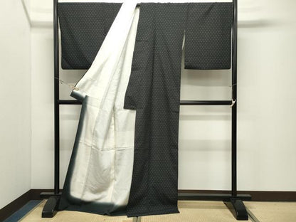 平和屋着物●本塩沢　十字絣　黒地　正絹　逸品　CABK2242gh