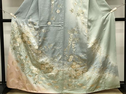 平和屋着物●訪問着　駒刺繍　草花文　暈し染め　金銀彩　正絹　逸品　CABK2244gh