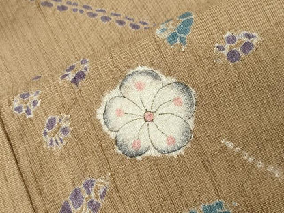 平和屋着物●上質な小紋　紬地　絞り　舞花文　正絹　逸品　CABK2248gh