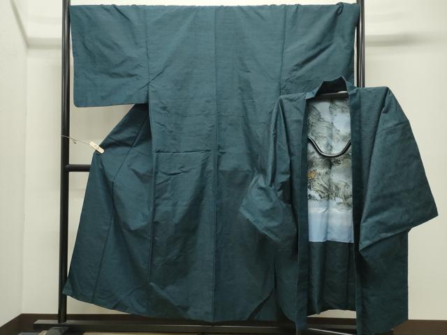 平和屋着物●男性　紬　髭紬羽織セット　色無地　藍色　正絹　逸品　CABK2250gh