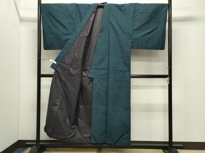 平和屋着物●男性　紬　髭紬羽織セット　色無地　藍色　正絹　逸品　CABK2250gh