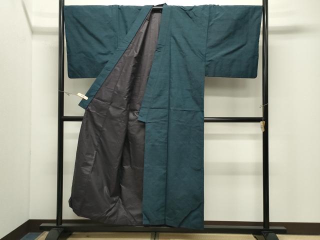平和屋着物●男性　紬　髭紬羽織セット　色無地　藍色　正絹　逸品　CABK2250gh