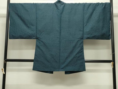 平和屋着物●男性　紬　髭紬羽織セット　色無地　藍色　正絹　逸品　CABK2250gh