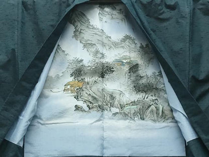 平和屋着物●男性　紬　髭紬羽織セット　色無地　藍色　正絹　逸品　CABK2250gh