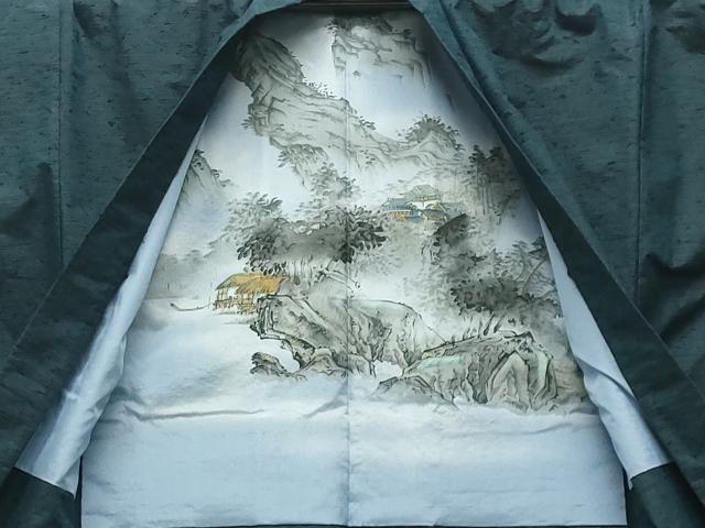 平和屋着物●男性　紬　髭紬羽織セット　色無地　藍色　正絹　逸品　CABK2250gh